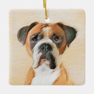 Boxer Hond Schilderen Onbijgesneden Originele Dier Keramisch Ornament