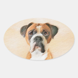 Boxer Hond Schilderen Onbijgesneden Originele Dier Ovale Sticker