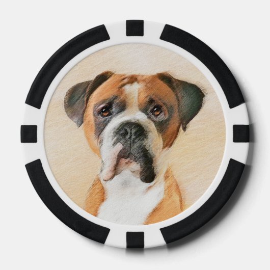 Boxer Hond Schilderen Onbijgesneden Originele Dier Poker Chips (Voorkant)