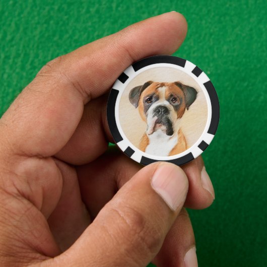 Boxer Hond Schilderen Onbijgesneden Originele Dier Poker Chips (Hand)