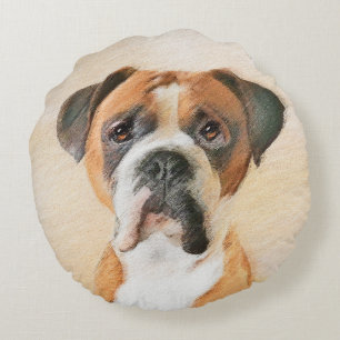 Boxer Hond Schilderen Onbijgesneden Originele Dier Rond Kussen