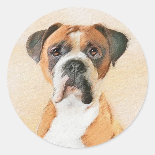 Boxer Hond Schilderen Onbijgesneden Originele Dier Ronde Sticker (Voorkant)