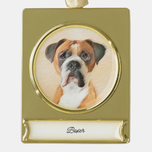 Boxer Hond Schilderen Onbijgesneden Originele Dier Verguld Banner Ornament