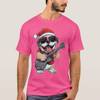 Boxer Hond Spelen Gitaar Santa Hat Xmas Boxer Hond T-shirt