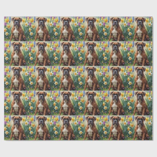 Boxer Hond Spring Bloemen Schilderen Cadeaupapier (Vlak)