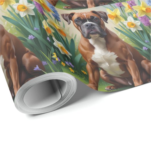Boxer Hond Spring Bloemen Schilderen Cadeaupapier (Rol Hoek)