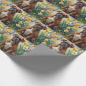 Boxer Hond Spring Bloemen Schilderen Cadeaupapier (Hoek)