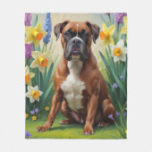Boxer Hond Spring Bloemen Schilderen Fleece Deken (Voorkant)