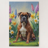 Boxer Hond Spring Bloemen Schilderen Legpuzzel (Verticaal)