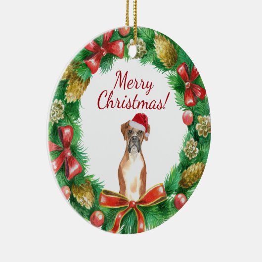 Boxer Hond Vrolijk kerstfeest Keramisch Ornament (Rechts)