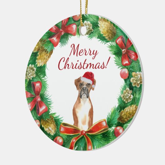 Boxer Hond Vrolijk kerstfeest Keramisch Ornament (Links)