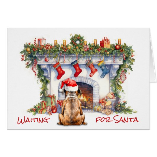 Boxer Hond Wacht voor Kerstmis Open haard (Voorkant Horizontaal)