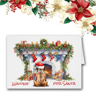 Boxer Hond Wacht voor Kerstmis Open haard