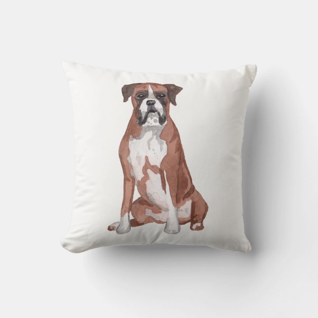 Boxer Hond Water Kleur Kunst Schilderen Kussen (Voorkant)