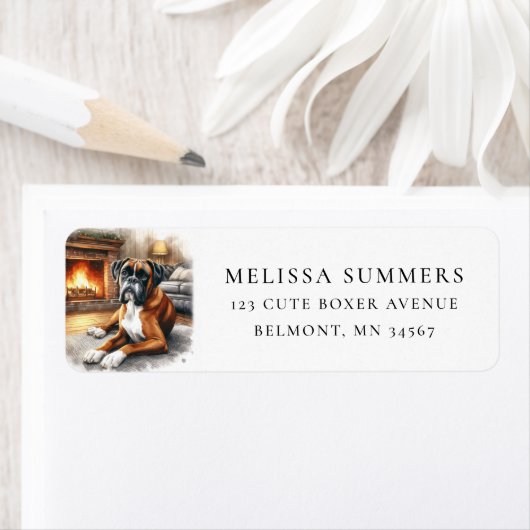 Boxer Hond Winter Haard Retouradres Label (Insitu)