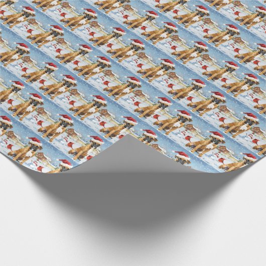 Boxer Hond Winter Wonderland Kerstvreugde Cadeaupapier (Hoek)