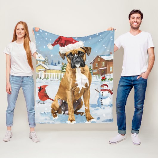 Boxer Hond Winter Wonderland Kerstvreugde Fleece Deken (In situ)