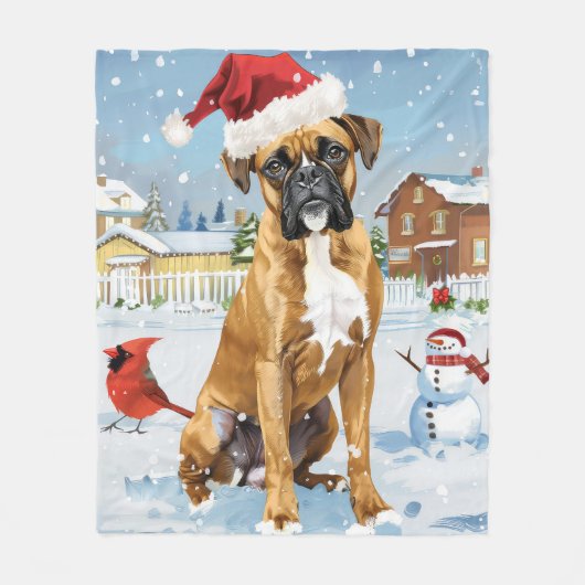 Boxer Hond Winter Wonderland Kerstvreugde Fleece Deken (Voorkant)
