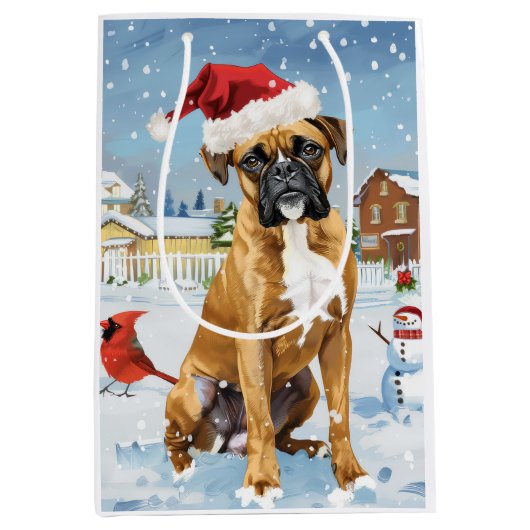 Boxer Hond Winter Wonderland Kerstvreugde Medium Cadeauzakje (Voorkant)