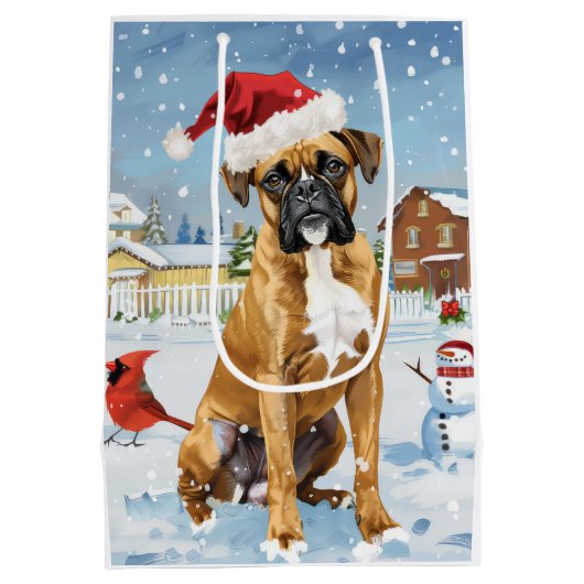 Boxer Hond Winter Wonderland Kerstvreugde Medium Cadeauzakje (Achterkant)