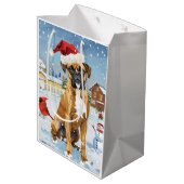 Boxer Hond Winter Wonderland Kerstvreugde Medium Cadeauzakje (Achterkant Gekanteld)