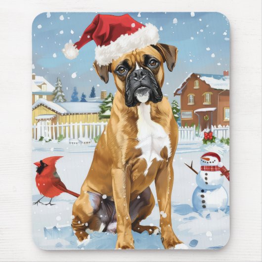 Boxer Hond Winter Wonderland Kerstvreugde Muismat (Voorkant)