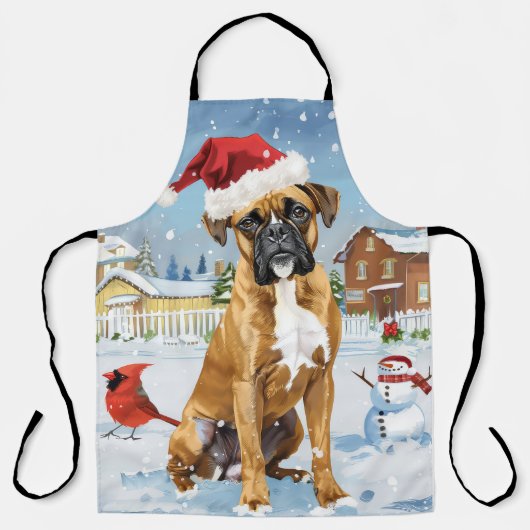 Boxer Hond Winter Wonderland Kerstvreugde Schort (Voorkant)