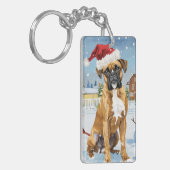 Boxer Hond Winter Wonderland Kerstvreugde Sleutelhanger (Voorkant Links)
