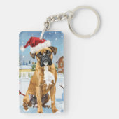 Boxer Hond Winter Wonderland Kerstvreugde Sleutelhanger (achterkant)