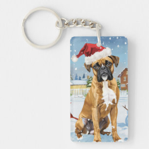 Boxer Hond Winter Wonderland Kerstvreugde Sleutelhanger