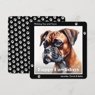 Boxer Hond Zwarte Waterverf Kerstmis Feestdagenkaart