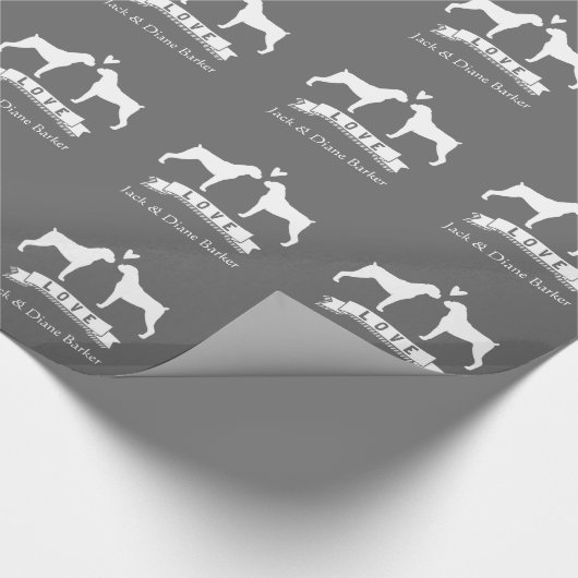 Boxer Honden Bruiloft met aangepaste tekst Cadeaupapier (Hoek)