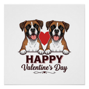 Boxer Honden Gelukkige Valentijnsdag Vintage Perfect Poster