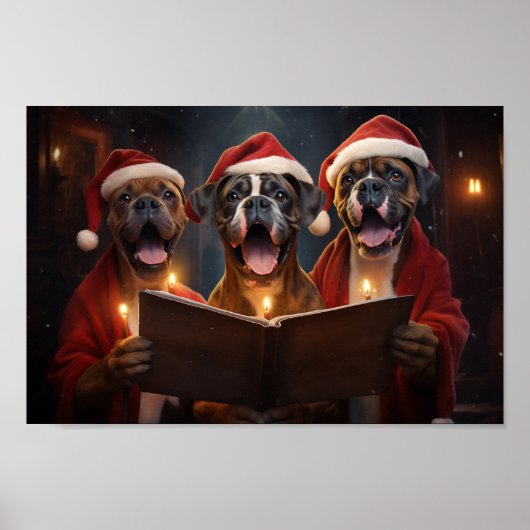 Boxer Honden Kerstmis Caroling Feestelijke Vakanti Poster (Voorkant)
