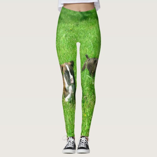 Boxer honden leggings voor groene kunst (Voorkant)