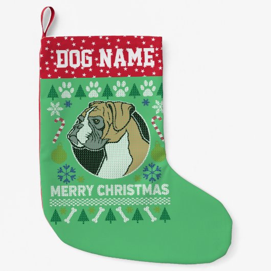 Boxer Hondenras Ugly KerstSweater Kleine Kerstsok (Voorkant)