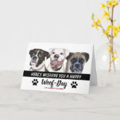 Boxer Hondenras Verjaardag Kaart - Happy Woof-Day (Gele Bloem)