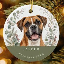Boxer Hondenras Watercolor Kerstmis Keramisch Ornament