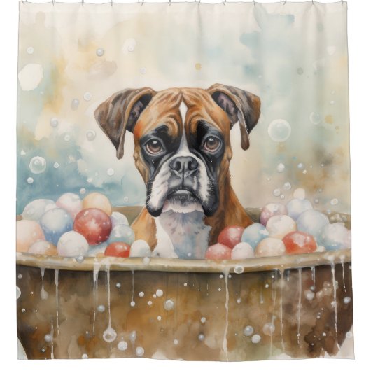 Boxer in badkuip Waterverf hondenkunst Douchegordijn (Voorkant)