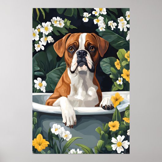 Boxer In Bathtub Poster, Funny Dog Poster, Boxer Poster (Voorkant)