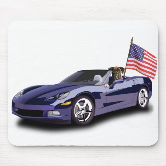 Boxer in de blauwe sportskar mousepad muismat (Voorkant)