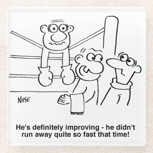 Boxer in de Boxing Ring. Grappig Glazen Onderzetter (Voorkant)