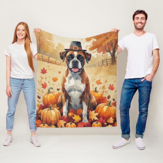 Boxer in de herfst verlaat Thanksgiving kunst Fleece Deken (In situ)