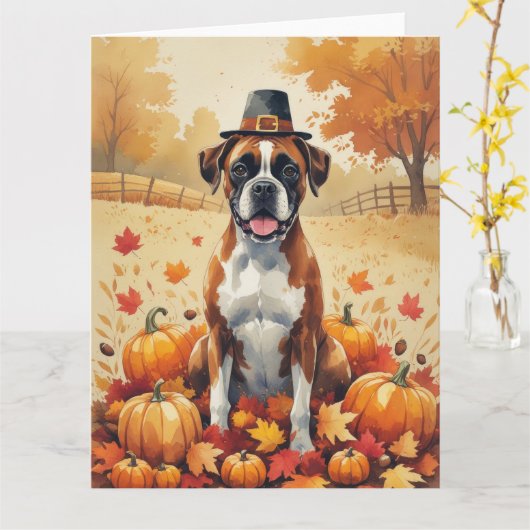 Boxer in de herfst verlaat Thanksgiving kunst Kaart (Gele Bloem)