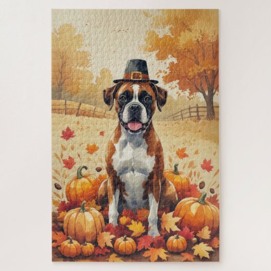 Boxer in de herfst verlaat Thanksgiving kunst Legpuzzel (Verticaal)