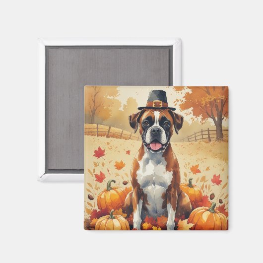 Boxer in de herfst verlaat Thanksgiving kunst Magneet (Voorkant / Achterkant)