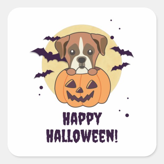Boxer in Pumpkin Cute Dogs Happy Halloween Vierkante Sticker (Voorkant)