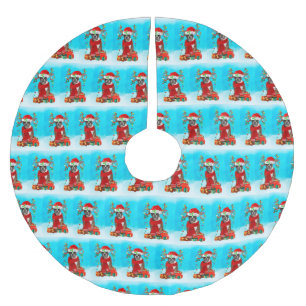 Boxer in sneeuw met kerstcadeaus kerstboom rok