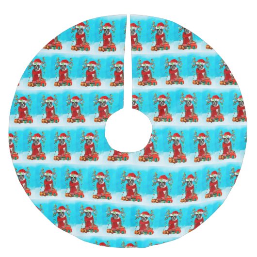 Boxer in sneeuw met kerstcadeaus kerstboom rok (Voorkant)