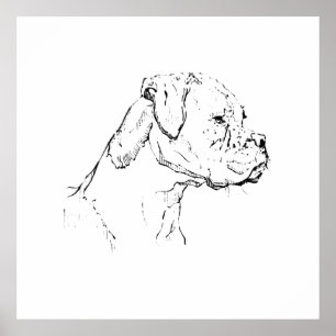 Boxer Inkt Muurkunst – Minimalistische Honden Lijn Poster